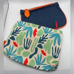 Canvas Tropical Print Pouch Set with Denim Zip Pouch